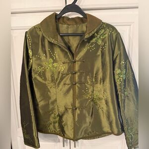 Elegant Olive Green Embroidered Women's Jacket S